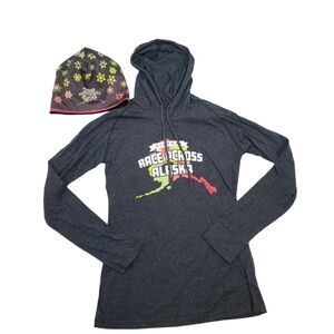 Race across Alaska hoodie and matching fleece lined hat, size XS